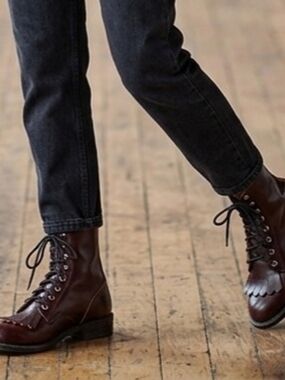 Silver Rebel Vintage Wrstern Style Leather Boots With Fringed Leather